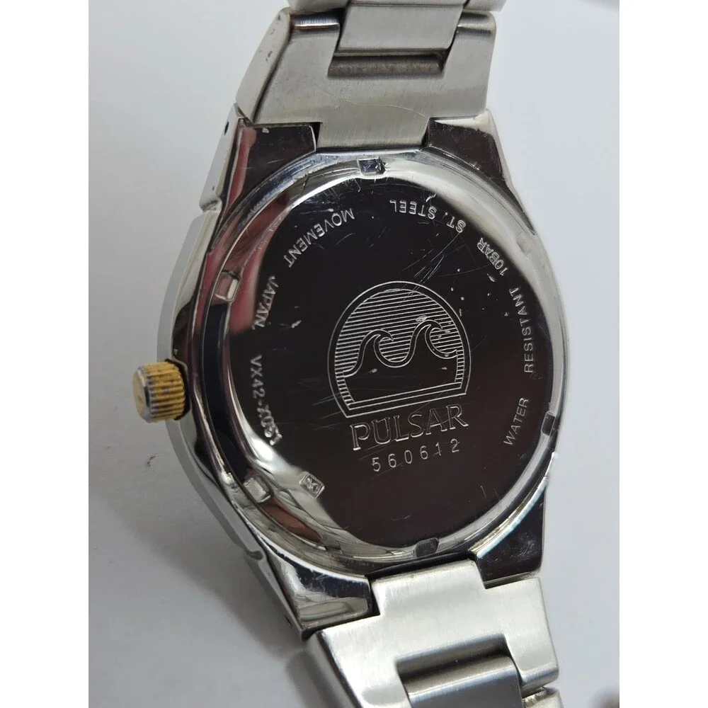 Pulsar by Seiko Mens 38mm Two Tone Date 100M Stainless Steel Watch New Battery